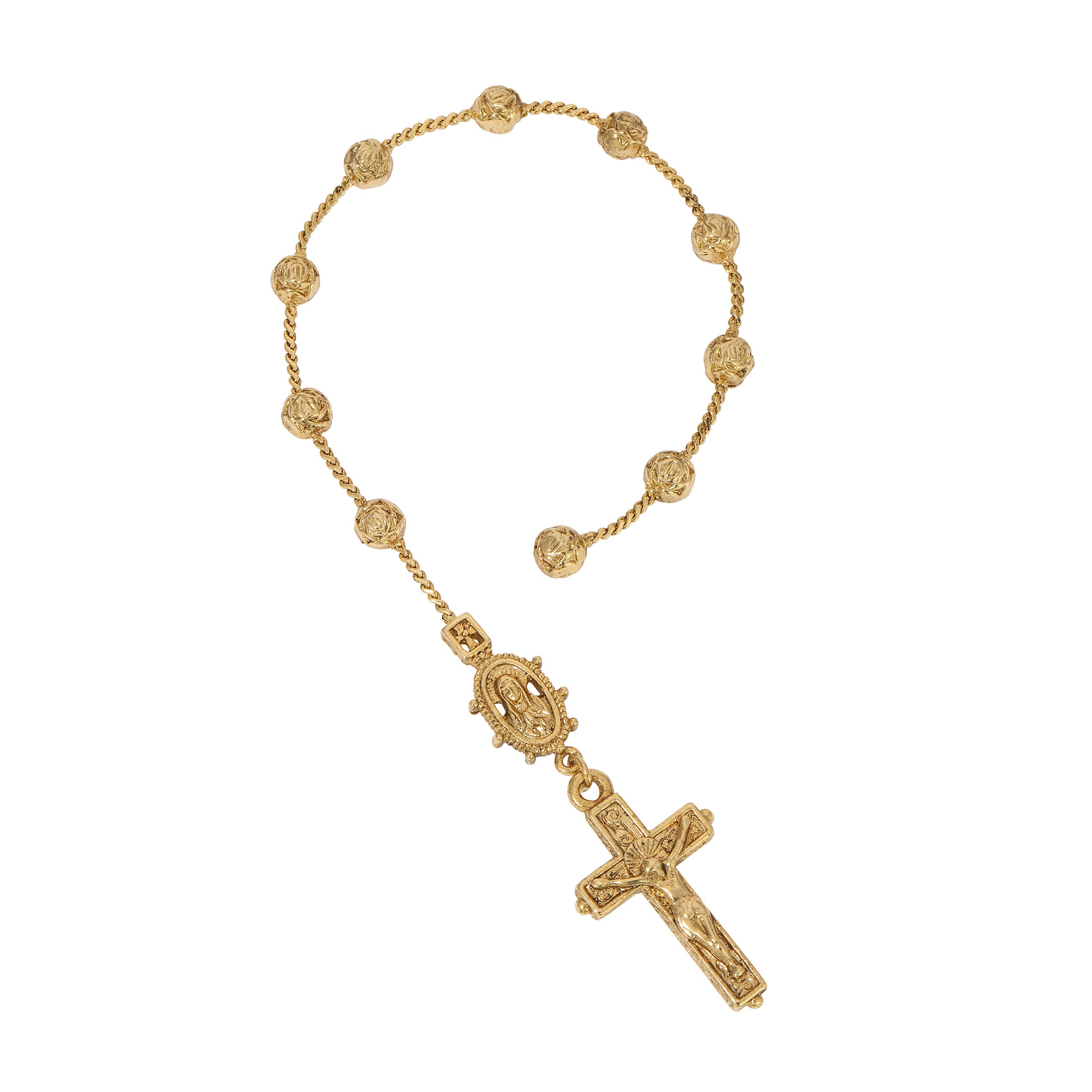 Symbols of Faith Gold Rose Beaded Mary & Crucifix Rosary