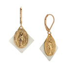 Symbols Of Faith Mother Of Pearl Miraculous Medal Drop Earrings