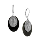 Symbols Of Faith Oval Black Stone Miraculous Medal Drop Earrings