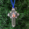 Symbols Of Faith Mother And Child AB Crystal Blue Ribbon Cross Christmas Tree Ornament