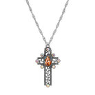 Symbols Of Faith Madonna and Child AB Crystal Openwork Scroll Cross Pendant Necklace 28"
