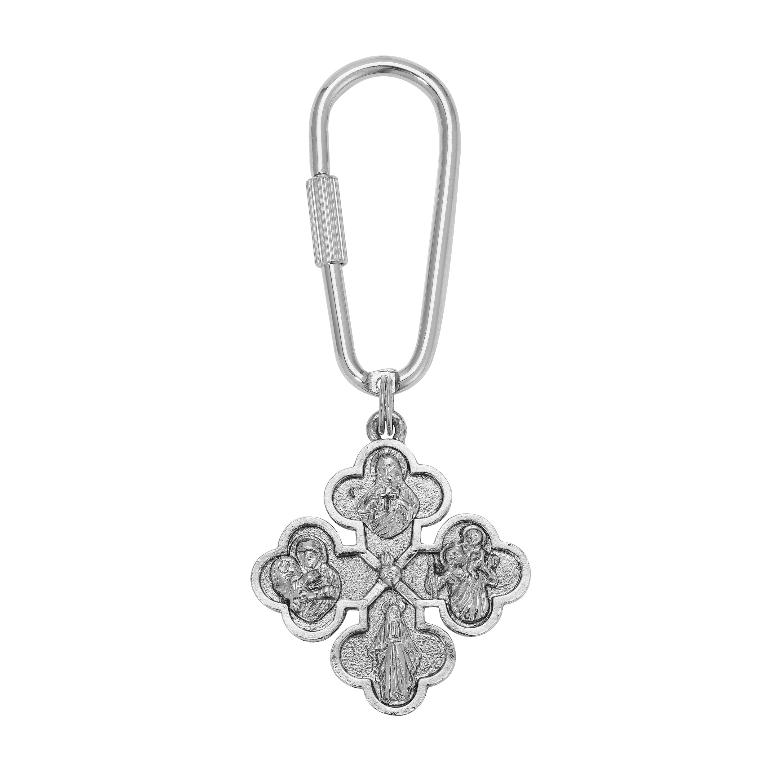 Silver Four Ways of Devotion Cross Key Chain