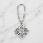 SIlver Four Ways of Devotion keychain on marble