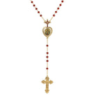 Symbols Of Faith Siam Red Crystal Our Lady of Guadalupe & Crucifix Rosary Necklace