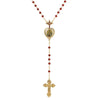 Symbols Of Faith Siam Red Crystal Our Lady of Guadalupe & Crucifix Rosary Necklace