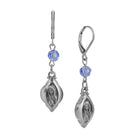 Symbols Of Faith Pewter & Sapphire Virgin Mary Leverback Drop Earrings