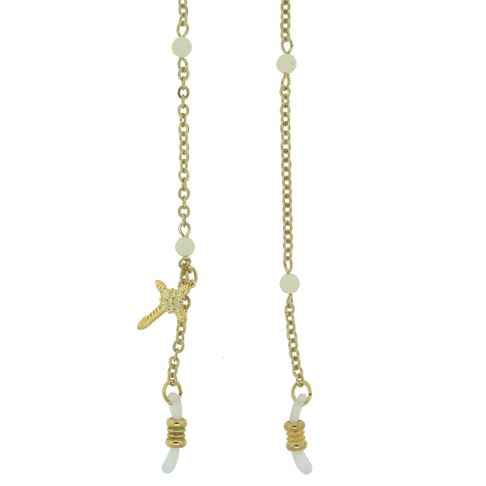 Symbols of Faith White Beaded With Cross Charm Eyeglass Holder Chain Necklace 32"