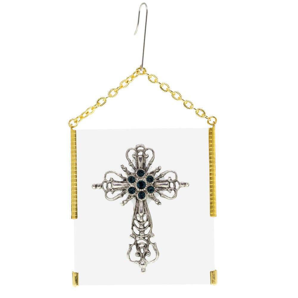 Symbols Of Faith Glass Vintage Style Filigree & Crystal Cross Christmas Tree Ornament