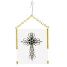 Symbols Of Faith Glass Vintage Style Filigree & Crystal Cross Christmas Tree Ornament
