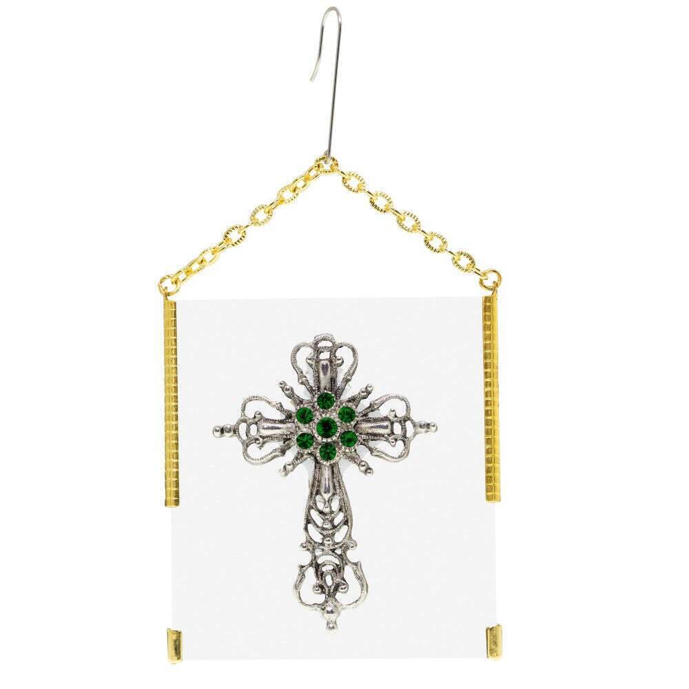 Symbols Of Faith Glass Vintage Style Filigree & Crystal Cross Christmas Tree Ornament