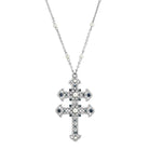Symbols Of Faith Crystal and Faux Pearl Double Cross 30 Pendant Necklace