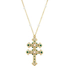 Symbols Of Faith Crystal and Faux Pearl Double Cross 30 Pendant Necklace