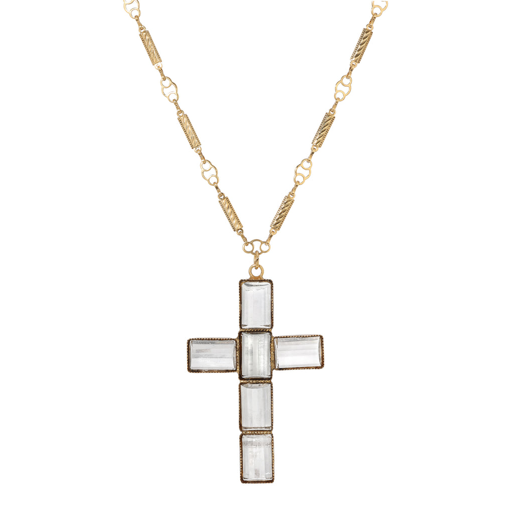 Symbols Of Faith Clear Crystal Cross Pendant Necklace 30"