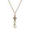 Symbols Of Faith Crystal Cross Faux Pearl Elegance Pendant Necklace 16