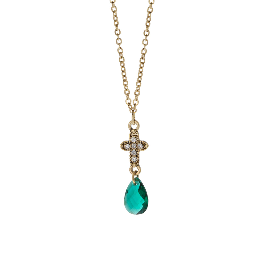 Symbols Of Faith Crystal Cross Briolette Stone Elegance Pendant Necklace 16"