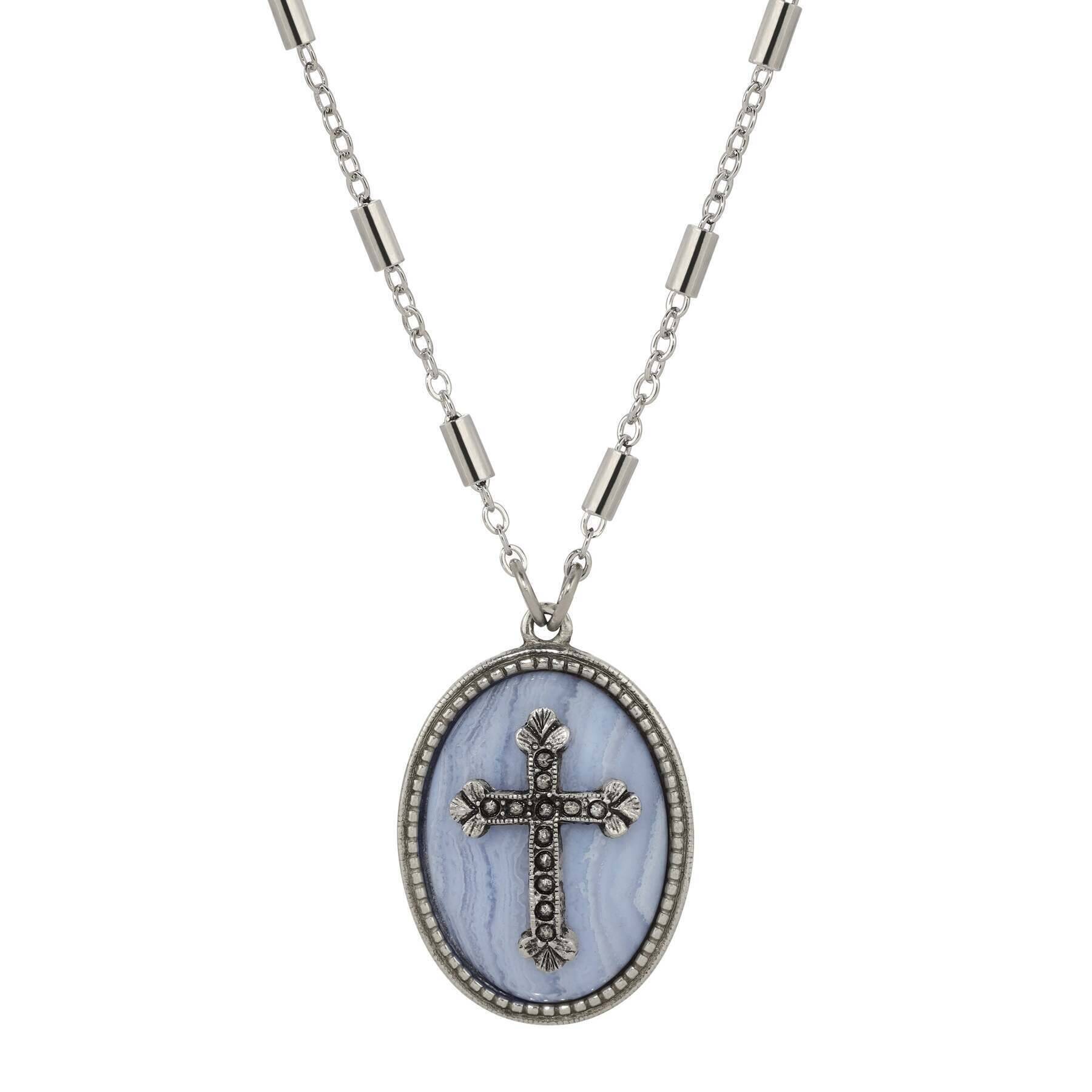 Symbols Of Faith Oval Gemstone & Budded Cross Pendant Necklace 18"