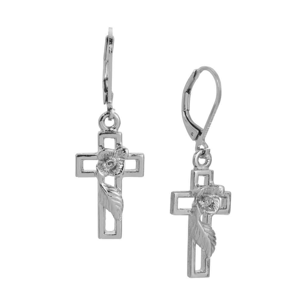 Symbols Of Faith Cross And Rose Drop Earrings