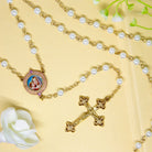 Symbols Of Faith Faux Pearl Pink Madonna and Child Decal Crucifix Rosary 30"