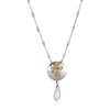 Symbols Of Faith Silver Shield & Cross Pearl Drop Necklace 16
