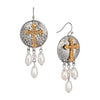 Symbols of Faith Hammered Drops And Cross Faux Pearl Dangling Earrings