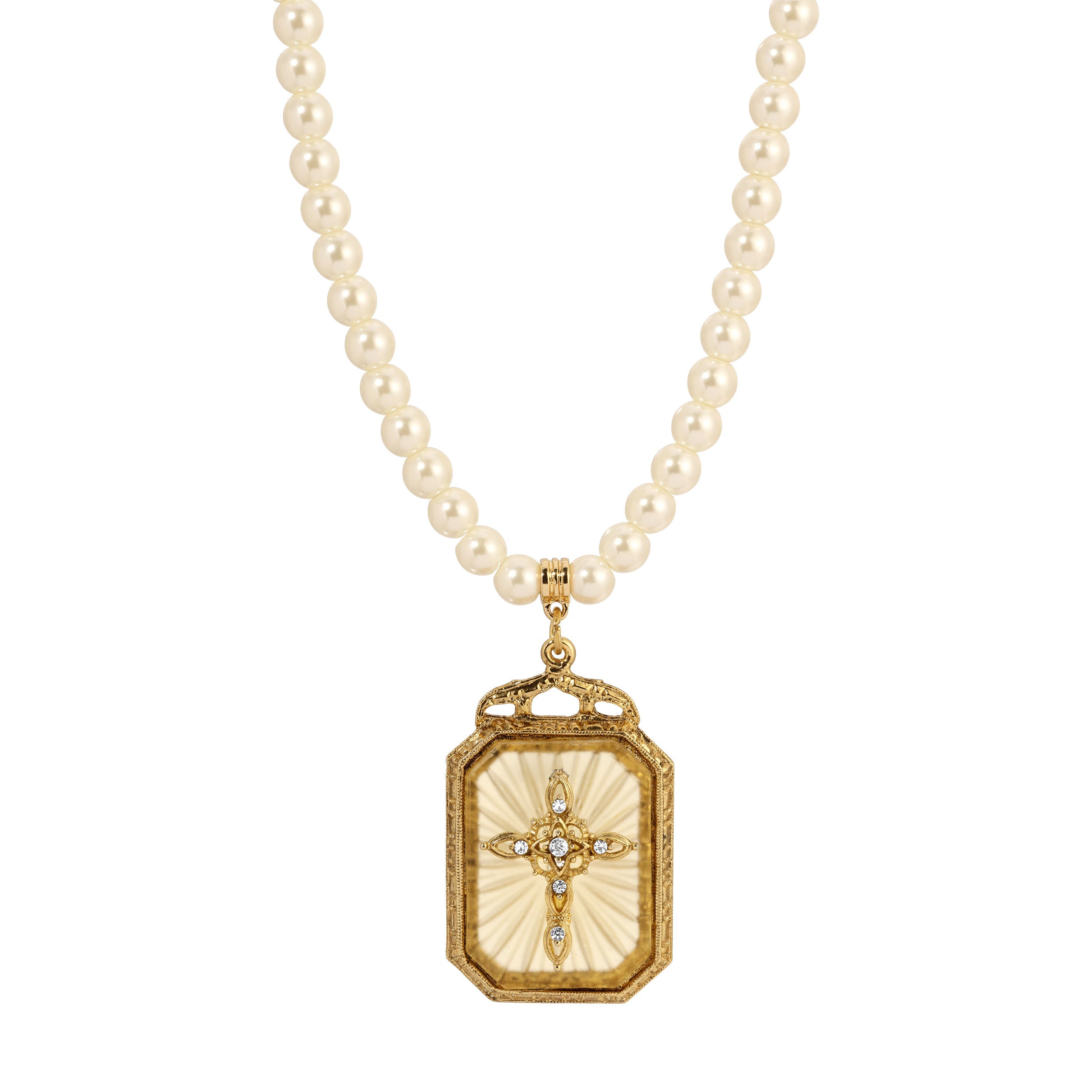 Symbols Of Faith Frosted Light Topaz Gold Crystal Cross Pendant Necklace 15" + 3" Extension
