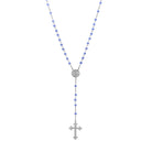 Symbols Of Faith Madonna and Child Round Locket Crucifix Light Sapphire Blue Rosary