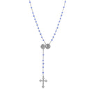 Symbols Of Faith Madonna and Child Round Locket Crucifix Light Sapphire Blue Rosary