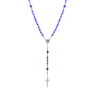 Symbols Of Faith Mary & Crucifix Sapphire Blue Glass Beaded Rosary