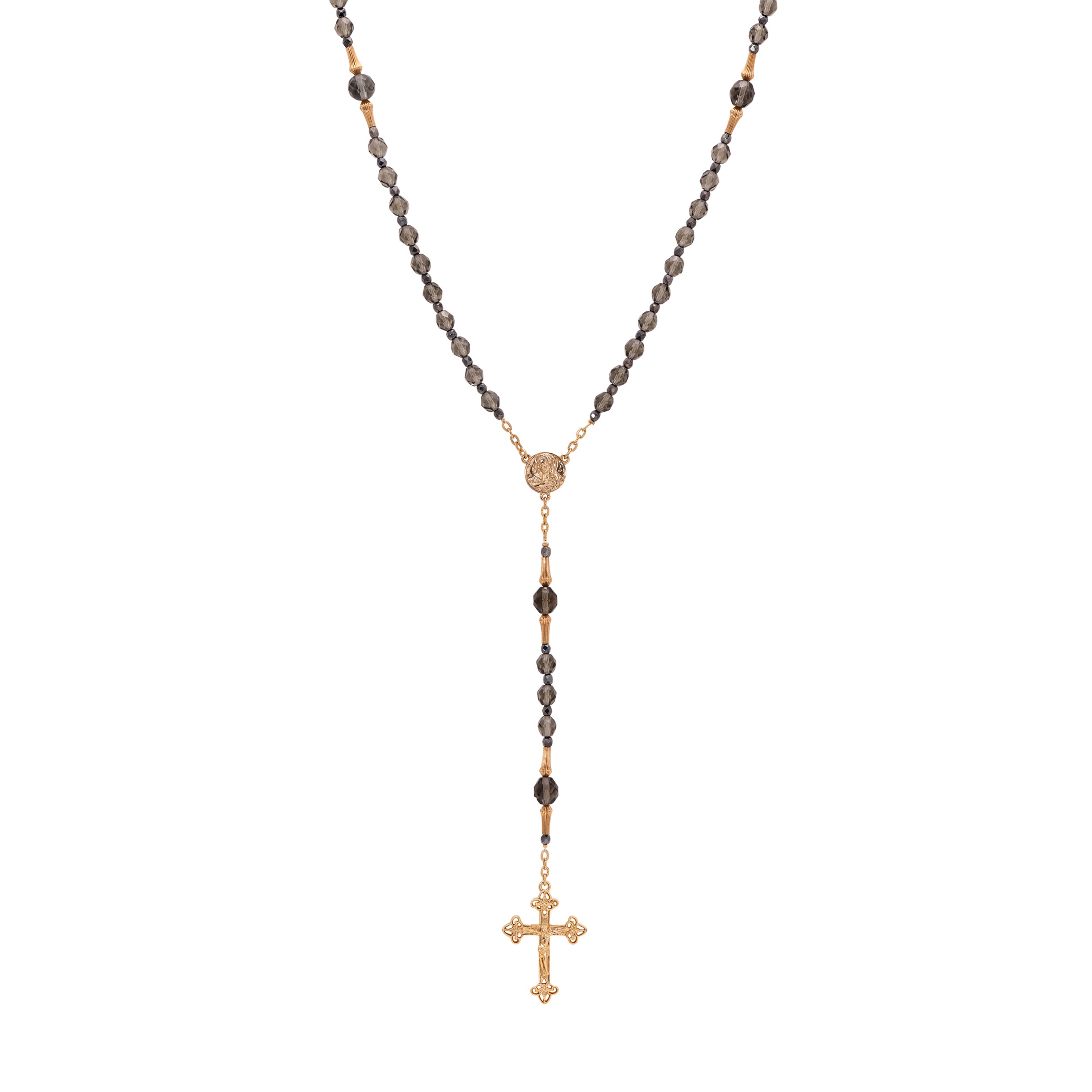 Symbols Of Faith Mary Medallion & Crucifix Black Diamond Crystal Bead Rosary