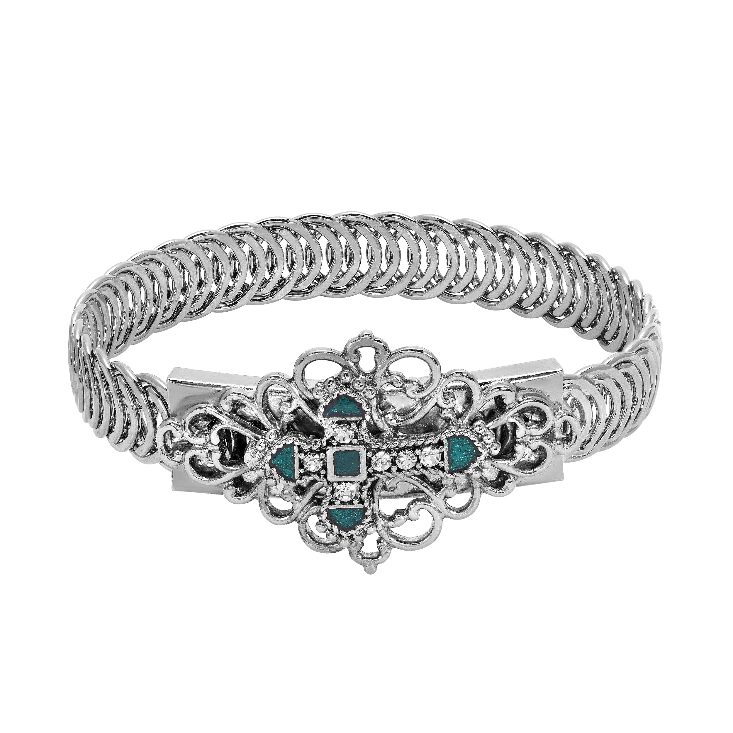 Symbols Of Faith Crystal Cross Filigree Belt Bracelet