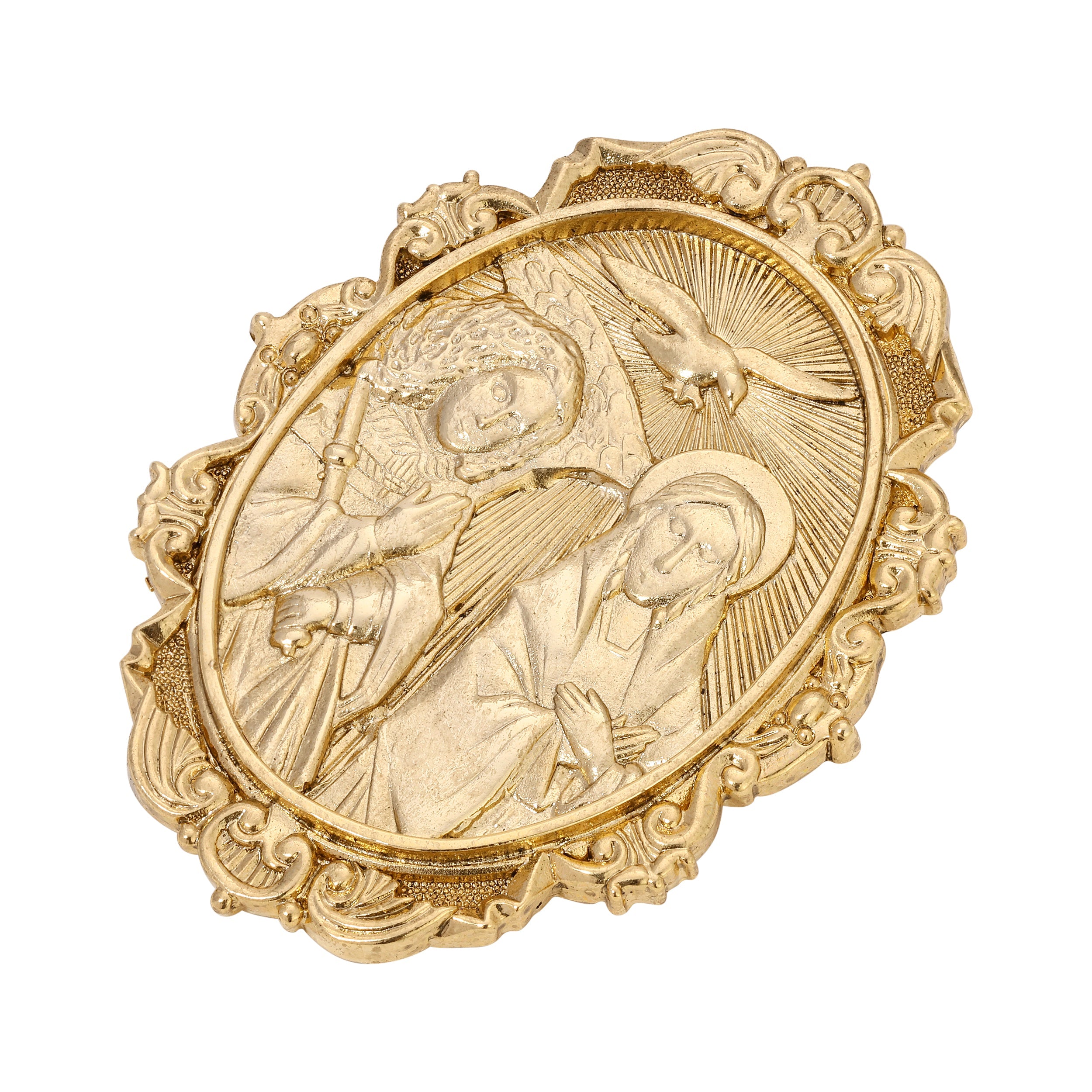 Symbols Of Faith Gold Oval Annunciation Brooch Pin