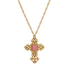 Moonstone Glass Crystal Golden Cross Pendant Necklace 24"