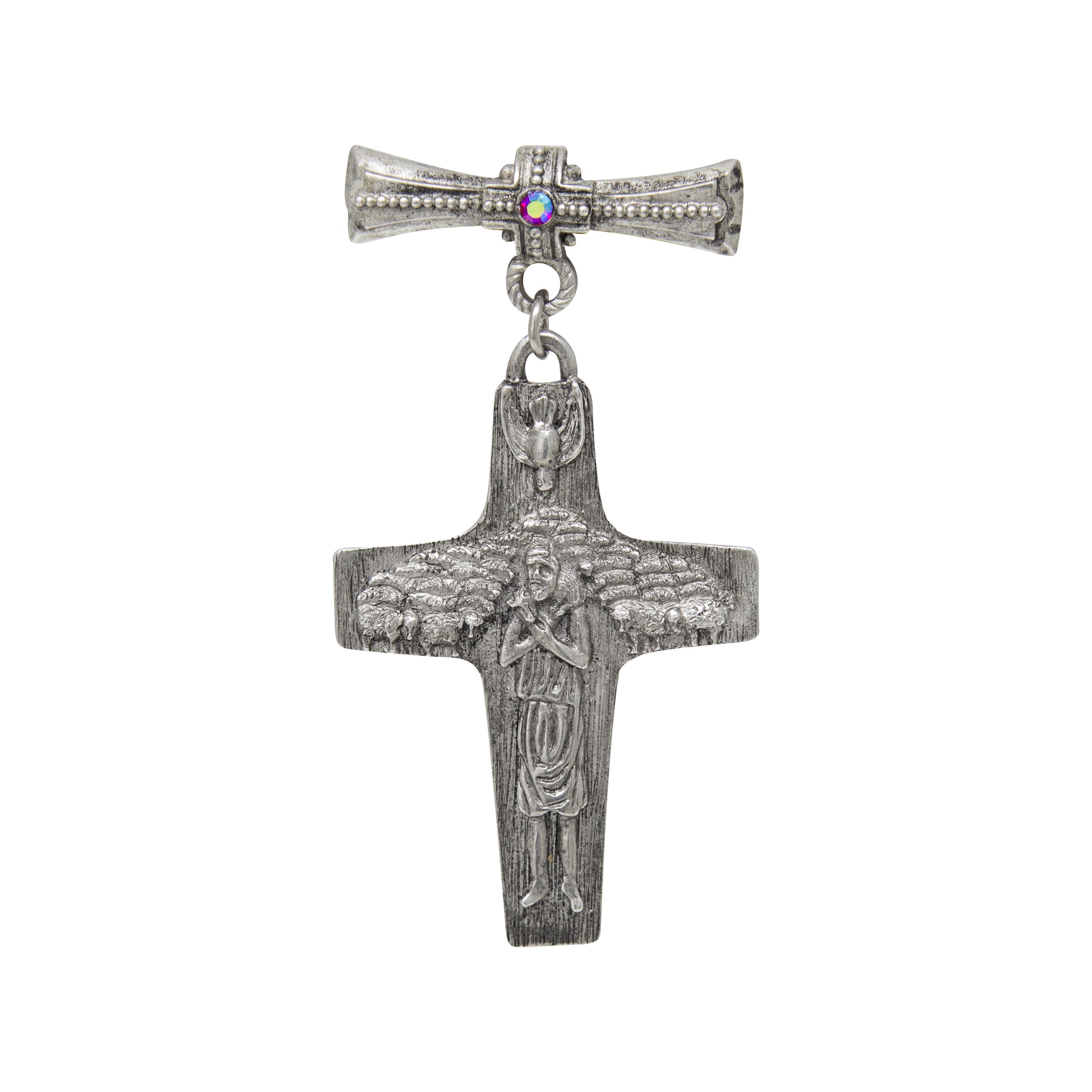 Symbols Of Faith The Good Shepherd Cross Red AB Crystal Pin