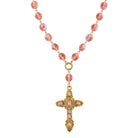 Symbols Of Faith Peach Rose AB Beaded Cross Pendant Necklace 17" + 3" Extension