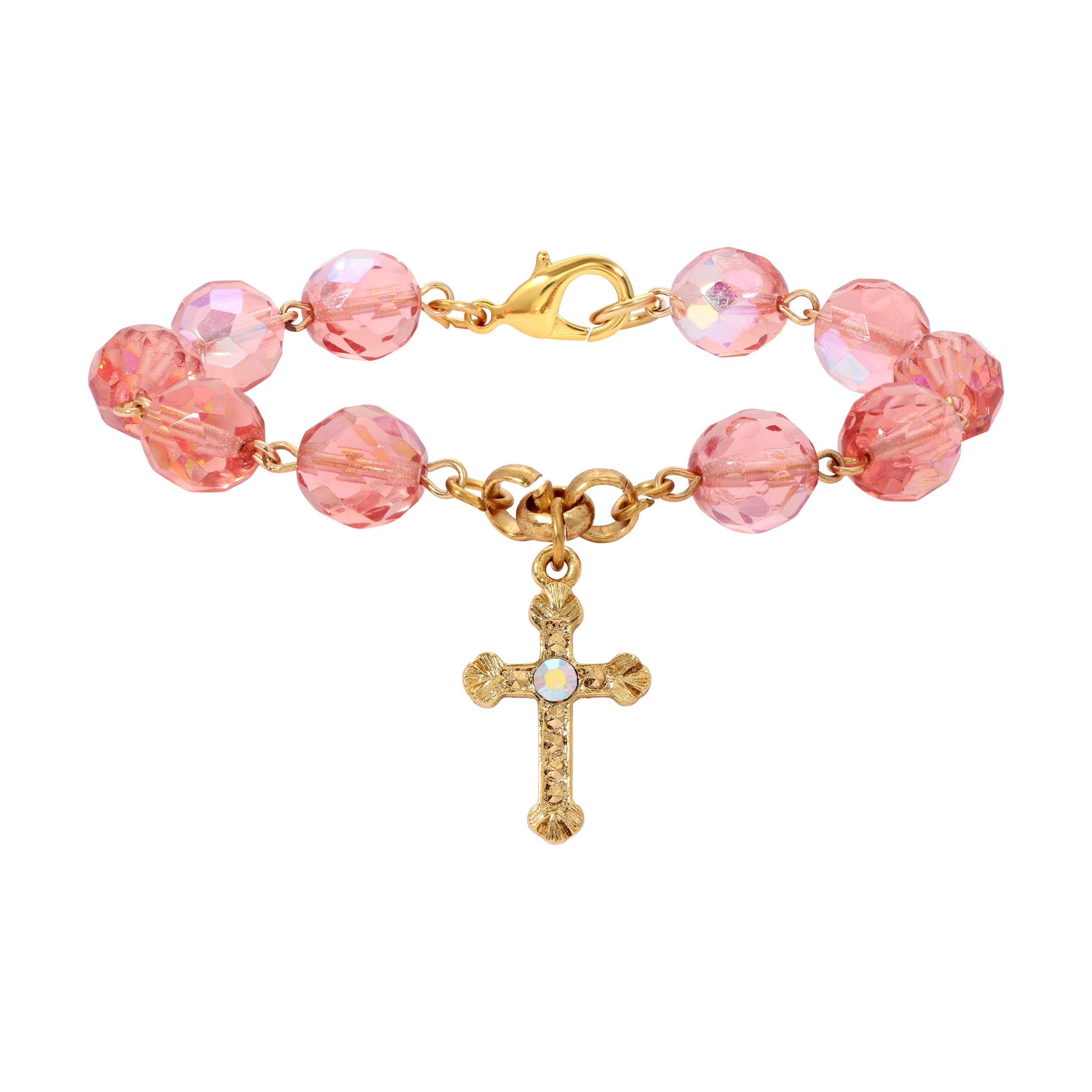 Symbols Of Faith Light Peach AB Crystal & Cross Charm Bracelet