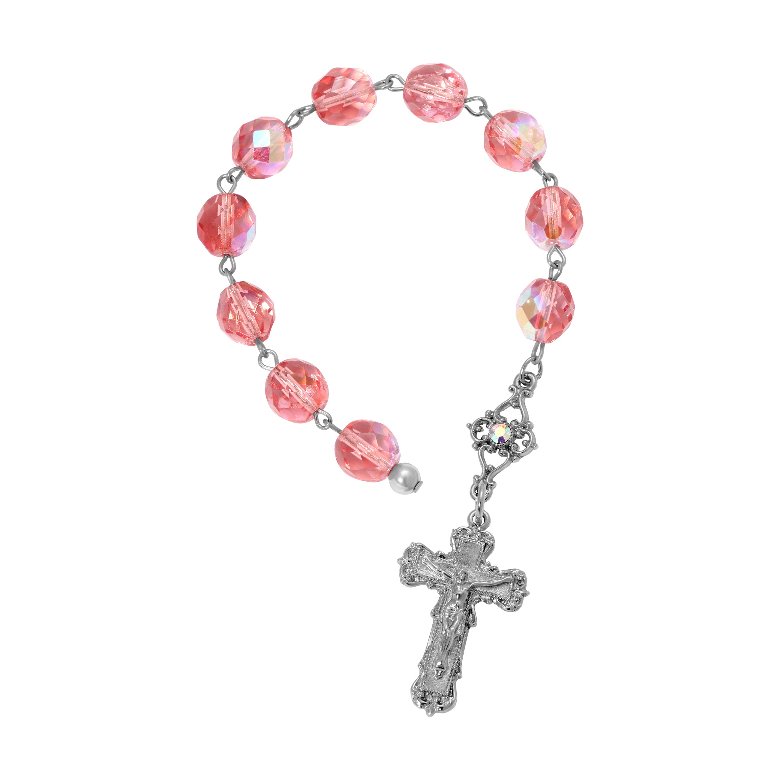 Crucifix AB Peach Crystal Hand Rosary