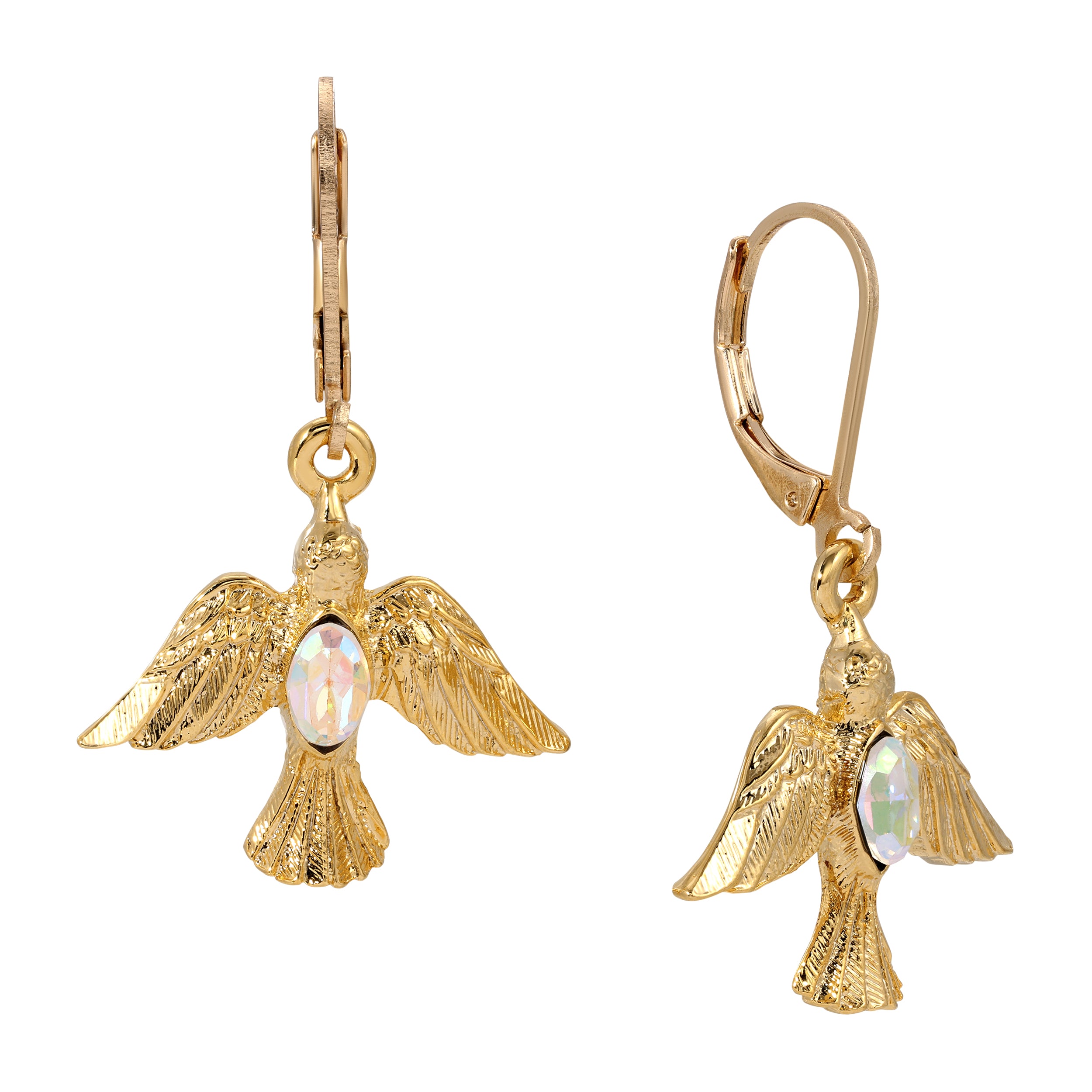 Gold AB Crystal Dove Drop Earrings
