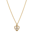 Golden Heart & Clear Crystal Cross Pendant Necklace 15" + 3" Extension