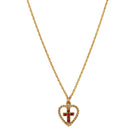 Golden Heart & Siam Red Crystal Cross Pendant Necklace 15" + 3" Extension