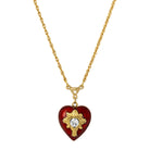 Red Enameled Heart & Crystal Cross Locket Necklace 18"