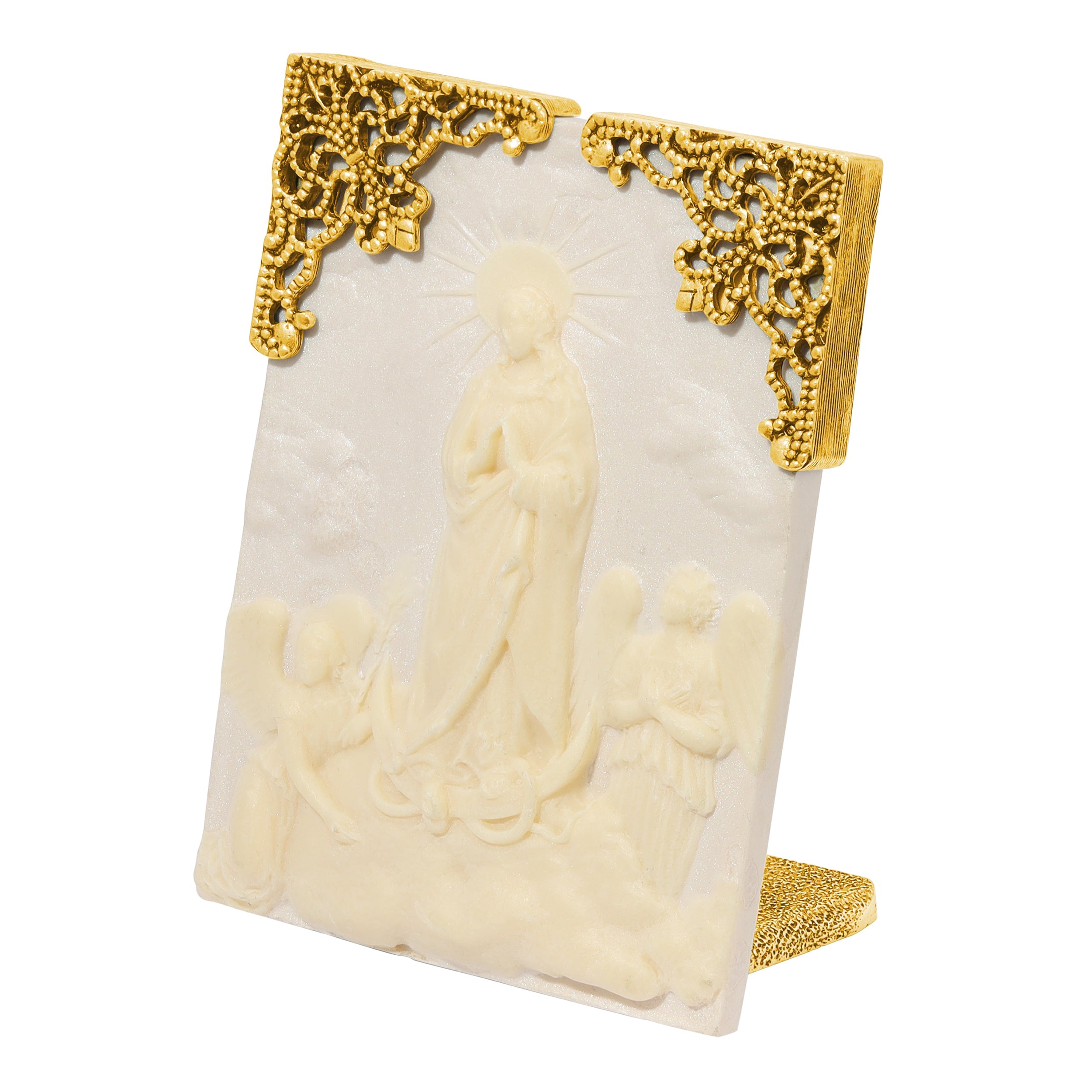 Symbols Of Faith St. Mary & Angles Ivory Cameo Tabletop Decor Plaque