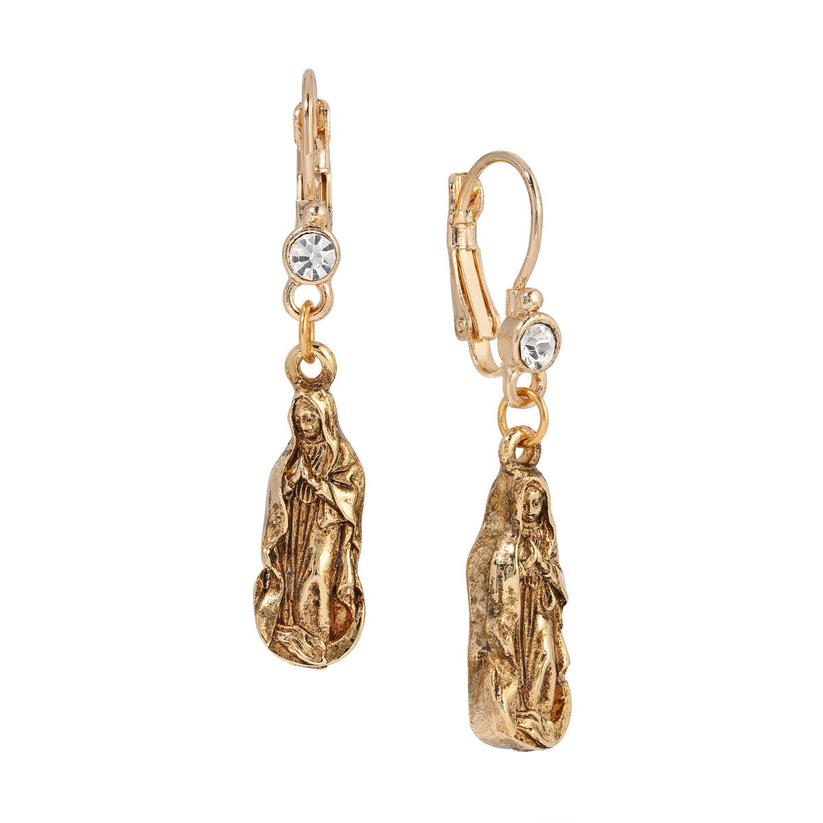 Golden Radiant Our Lady of Guadalupe Drop & Dangle Earrings