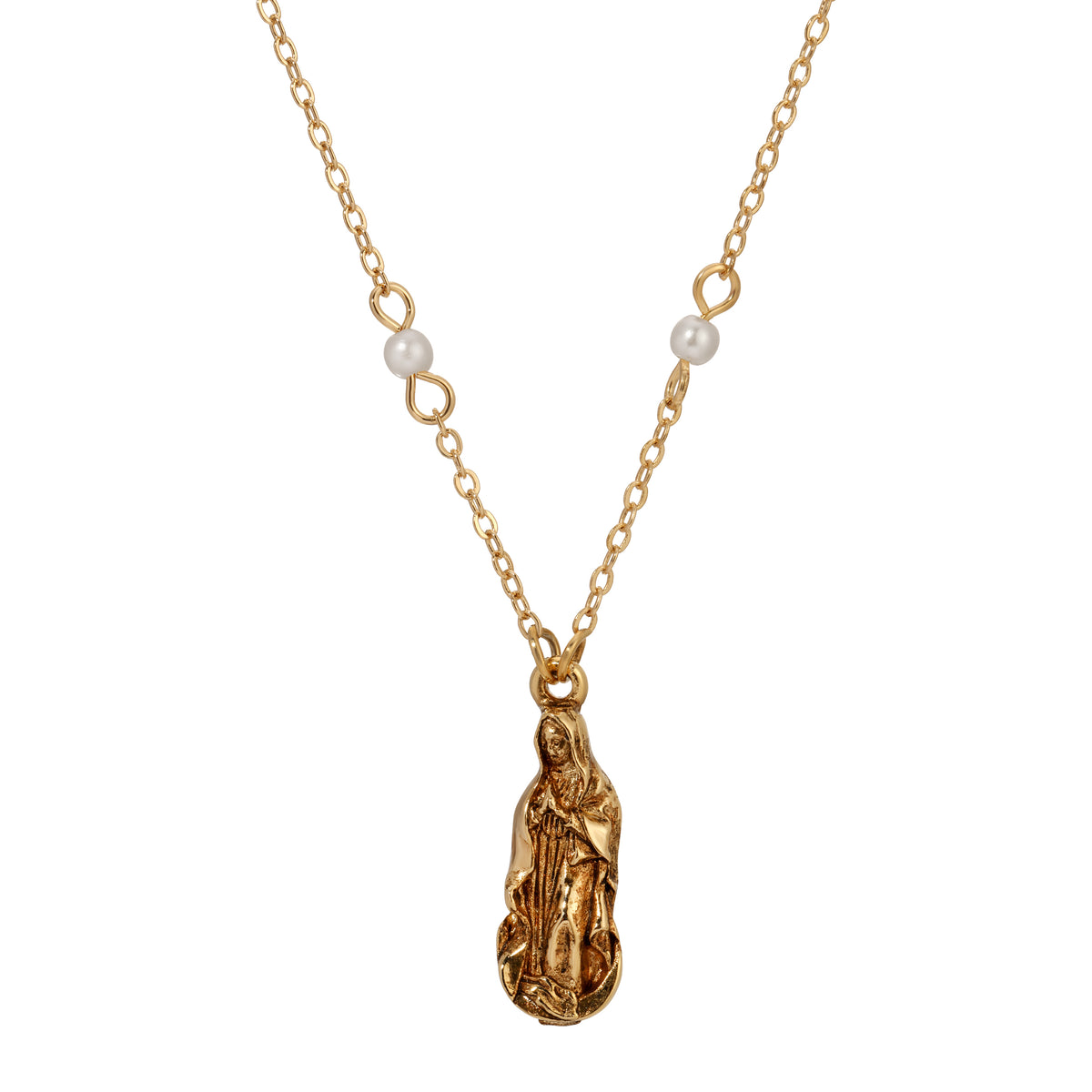 Golden Our Lady of Guadalupe Pendant Necklace 16" + 3" Extension