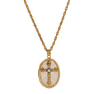 Oval Frosted Glass & AB Crystal Cross Drop Pendant Necklace 18"