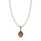 AB Crystal Beads & Golden Oval Virgin Mary Pendant Necklace 16" +3" Extension