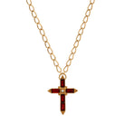 Siam Red Baguette Stone Crystal Cross Pendant Necklace 16" + 3" Extension