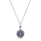 Round Blue & Silver Saint Benedict Decal 16 Pendant Necklace 16"