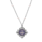 Blue & Silver Saint Benedict Decal Pendant Necklace 18"