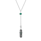Bead & Emerald Green Crystal Silver Cross Flashlight Pendant Necklace 28"