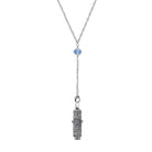Bead & Light Sapphire Blue Crystal Silver Cross Flashlight Pendant Necklace 28"
